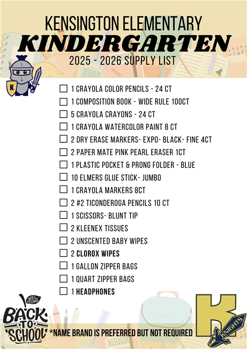 kinder supply list